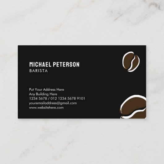Line Art koffiekopje en bonen op zwart Visitekaartje (Achterkant)