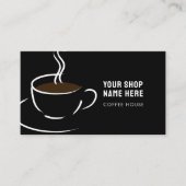 Line Art koffiekopje en bonen op zwart Visitekaartje (Voorkant)