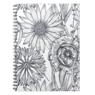 Line art kunstzinnige bloemen  en leuk notitieboek