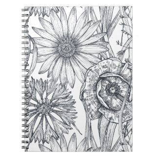 Line art kunstzinnige bloemen en leuk notitieboek