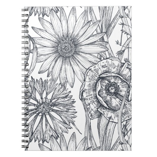 Line art kunstzinnige bloemen en leuk notitieboek (Voorkant)