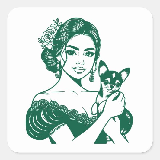 Line Art Latina Hispanic Heritage Month Vierkante Sticker (Voorkant)