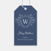 Line art maretak blauw & wit kerstkam cadeaulabel (Voorkant)