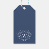 Line art maretak blauw & wit kerstkam cadeaulabel (Achterkant)
