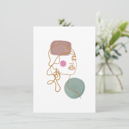 Line Art Mooie face-flat Wenskaart Kaart (Staand voorkant)