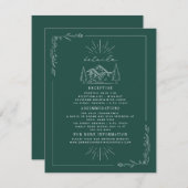 Line Art Mountains Blauwgroen bruiloft - details Informatiekaartje (Voorkant / Achterkant)