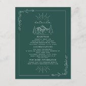 Line Art Mountains Blauwgroen bruiloft - details Informatiekaartje (Voorkant)