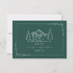 Line Art Mountains Blauwgroen Weddenschap RSVP Kaartje