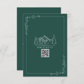 Line Art Mountains Emerald QR Code Weddenschap RSV RSVP Kaartje (Voorkant / Achterkant)