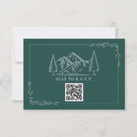 Line Art Mountains Emerald QR Code Weddenschap RSV RSVP Kaartje (Voorkant)