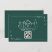 Line Art Mountains Emerald QR Code Weddenschap RSV RSVP Kaartje (Voorkant / Achterkant)