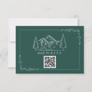 Line Art Mountains Emerald QR Code Weddenschap RSV RSVP Kaartje