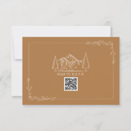 Line Art Mountains Goldenrod QR Code Weddenschap R RSVP Kaartje