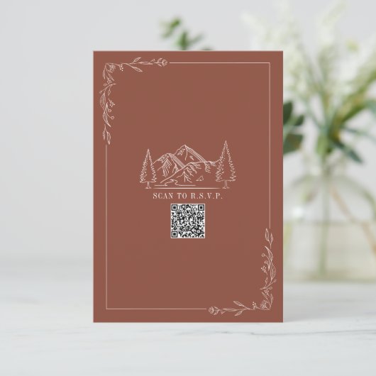 Line Art Mountains Terracotta QR Code Wedding RSVP (Staand voorkant)