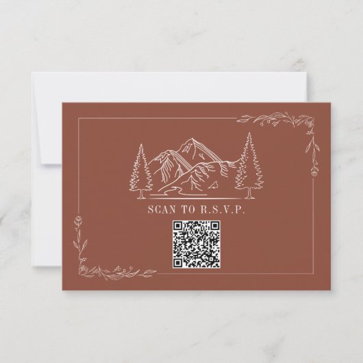 Line Art Mountains Terracotta QR Code Wedding RSVP (Voorkant)