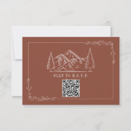 Line Art Mountains Terracotta QR Code Wedding RSVP Kaartje