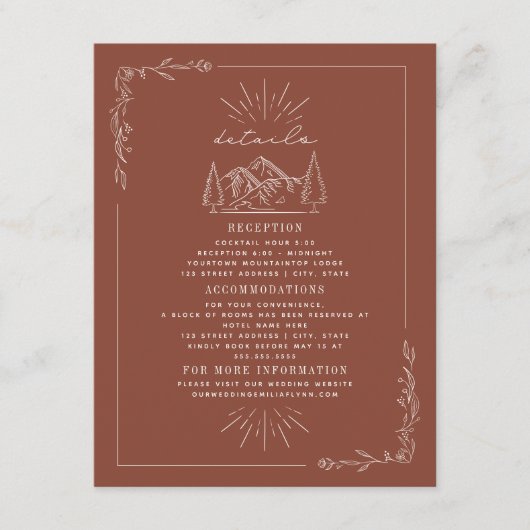 Line Art Mountains Terracotta Wedding Details Encl Informatiekaartje (Voorkant)