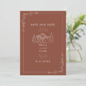 Line Art Mountains Terracotta Wedding Save The Date (Staand voorkant)