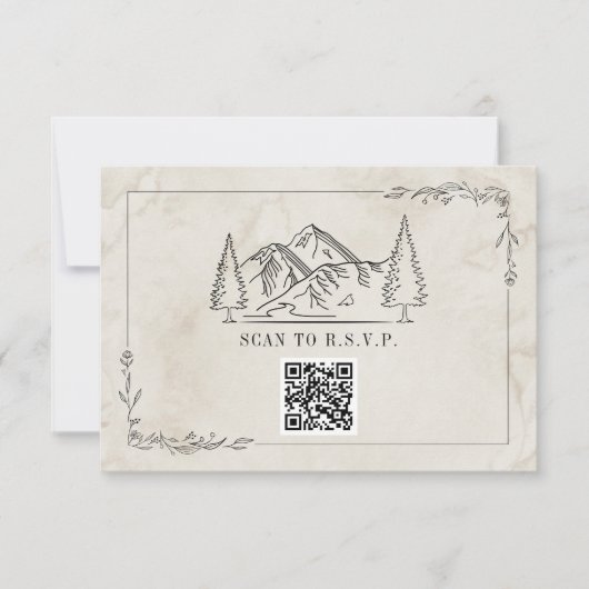 Line Art Mountains Waterverf QR Code Weddenschap R RSVP Kaartje (Voorkant)