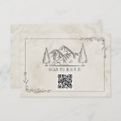Line Art Mountains Waterverf QR Code Weddenschap R RSVP Kaartje (Voorkant / Achterkant)