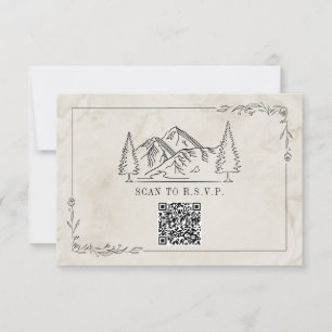 Line Art Mountains Waterverf QR Code Weddenschap R RSVP Kaartje