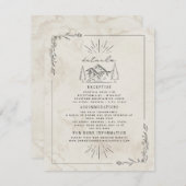 Line Art Mountains Waterverf Wedding Details Informatiekaartje (Voorkant / Achterkant)