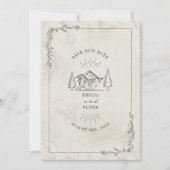 Line Art Mountains Waterverf Wedding Save The Date (Voorkant)