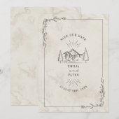 Line Art Mountains Waterverf Wedding Save The Date (Voorkant / Achterkant)