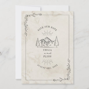 Line Art Mountains Waterverf Wedding Save The Date