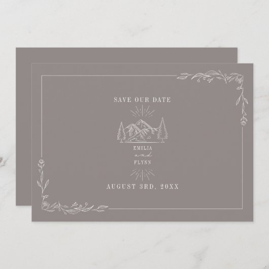Line Art Mountains Wedding Amethyst Save The Date (Voorkant / Achterkant)