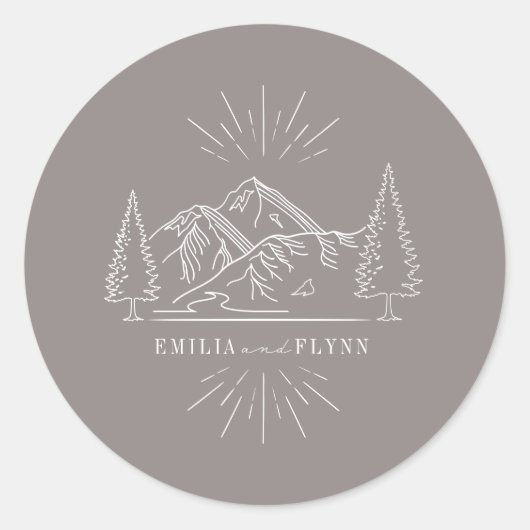 Line Art Mountains Wedding Amethyst Wedding Ronde Sticker (Voorkant)