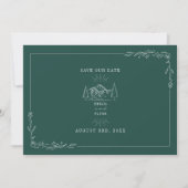 Line Art Mountains Wedding Emerald Save the Date (Voorkant)