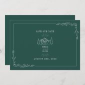 Line Art Mountains Wedding Emerald Save the Date (Voorkant / Achterkant)