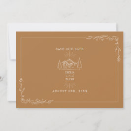 Line Art Mountains Wedding Goldenrod Save the Date