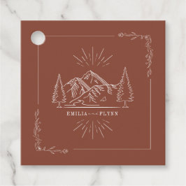 Line Art Mountains Wedding Terracotta Wedding Bedankjes Labels