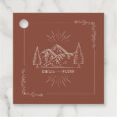Line Art Mountains Wedding Terracotta Wedding Bedankjes Labels (Voorkant)