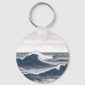 Line Art Ocean Wave Monochrome Surge Sleutelhanger (Achterkant)