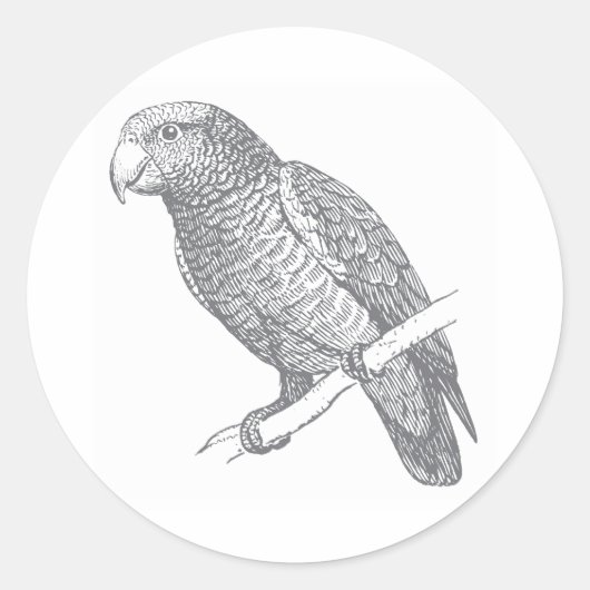 Line Art of Parrot (Gray) Fine Art Ronde Sticker (Voorkant)