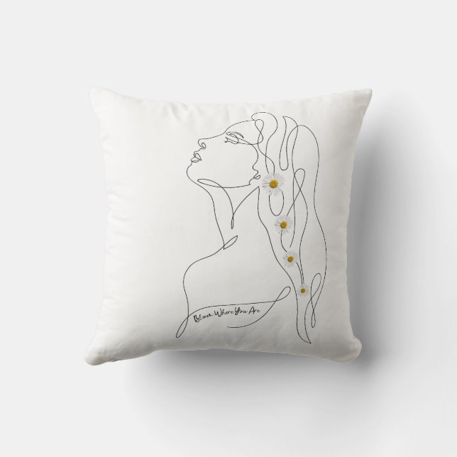 Line Art of Woman Bloom waar je bent Kussen (Achterkant)