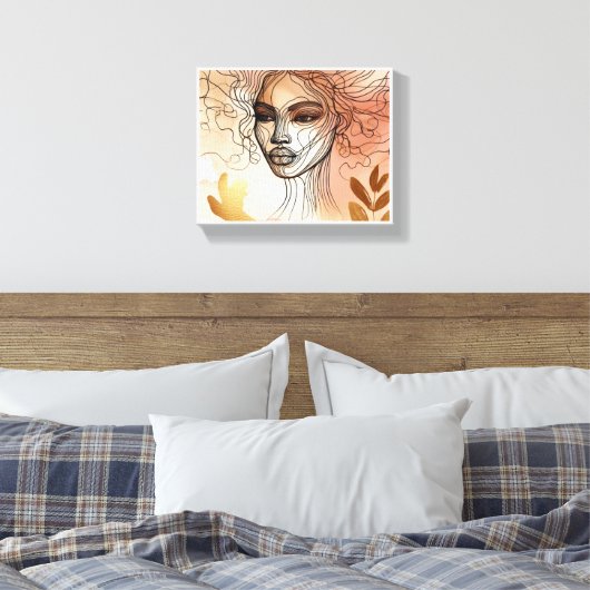 Line Art of Woman's Face 2 Uitgerekt Canvas Afdruk (Insitu (Slaapkamer))
