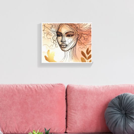 Line Art of Woman's Face 2 Uitgerekt Canvas Afdruk (Insitu (Woonkamer))