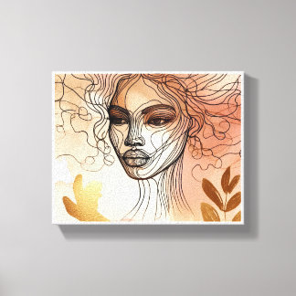 Line Art of Woman's Face 2 Uitgerekt Canvas Afdruk