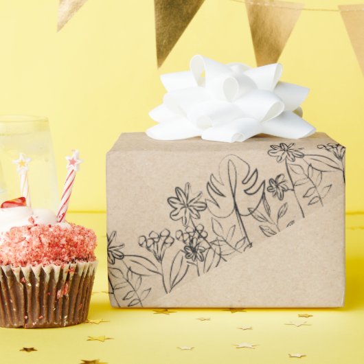 Line Art on Kraft Paper  Cadeaupapier (Verjaardagsfeest)