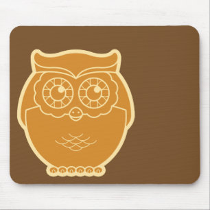 Line Art Owl Mousepad (bruine achtergrond) Muismat