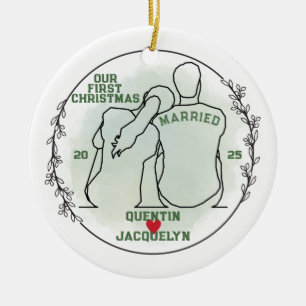 Line Art paar eerste kerst getrouwd Keramisch Ornament