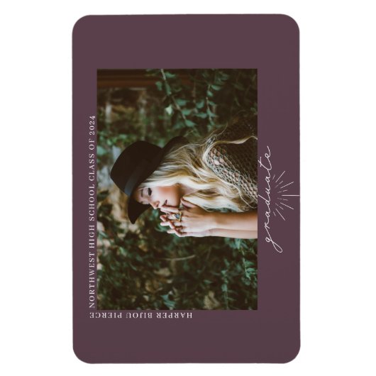 Line Art Paars Afstuderen Foto aankondiging Magneet (Verticaal)