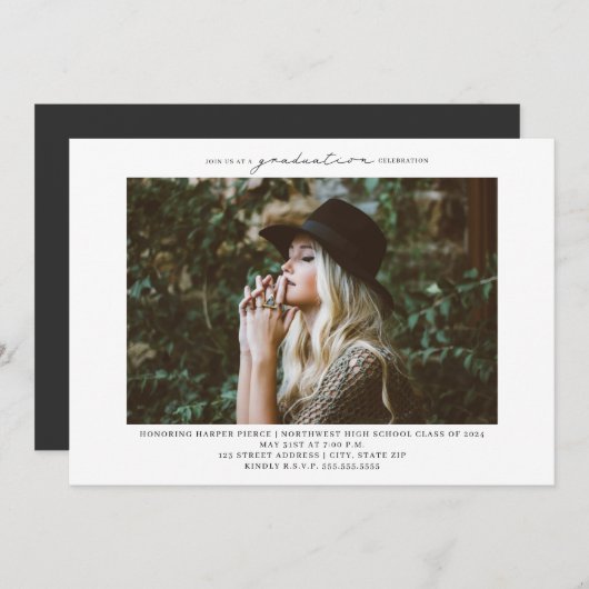 Line Art Photo Graduation Party Kaart (Voorkant / Achterkant)