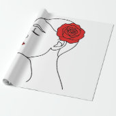 Line Art Portret van een vrouw met rode roos Cadeaupapier (Uitgerold)