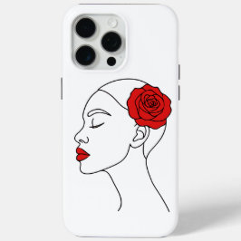 Line Art Portret van een vrouw met rode roos iPhone 15 Pro Max Hoesje