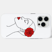 Line Art Portret van een vrouw met rode roos Case-Mate iPhone Case (Achterkant (horizontaal))